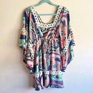 Judith march bright boho style paisley print bell sleeve dress size medium